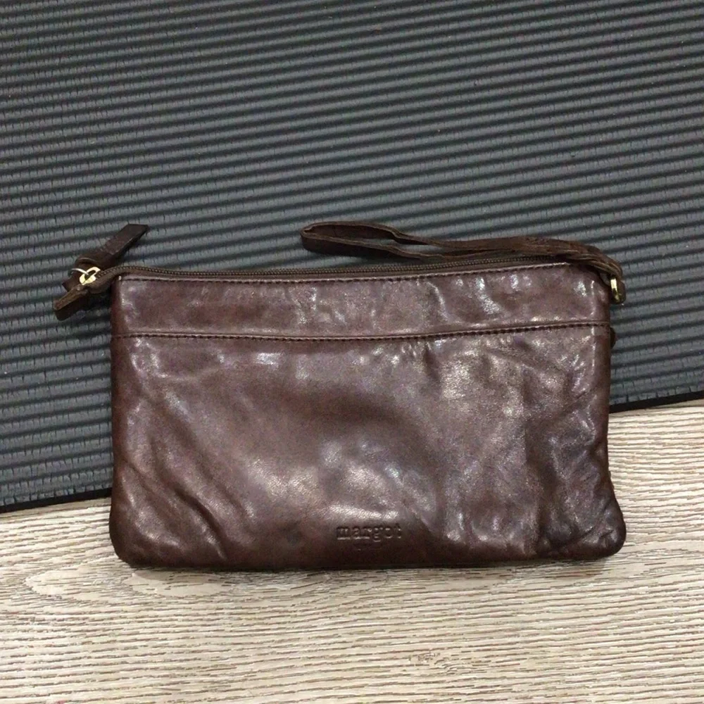 Margot Brown Woven Leather Clutch Wristlet Bag